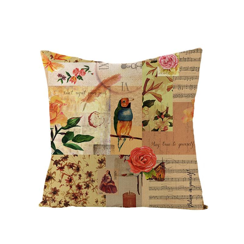 Polyester Pillowcase Nordic Retro Flower and Bird Letter Office Cushion Car Sofa Pillowcase Home