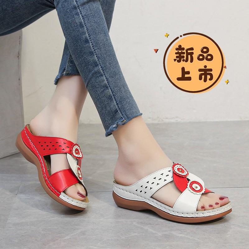 

2025 Summer Womens Low Wedge Sandals Flip Flops For Ladies Summer Wedges Shoes Women Slippers Bohemian Sandals Fashion 43 червоний