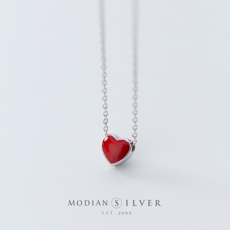 

Real 925 Sterling Silver Red Pink Green Enamel Hearts Pendant Necklace for Women Statement Fine Silver Jewelry Collar
