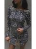 Cross-Border European-American Backless Sequin Long-Sleeve Party Dress (4 Colors)