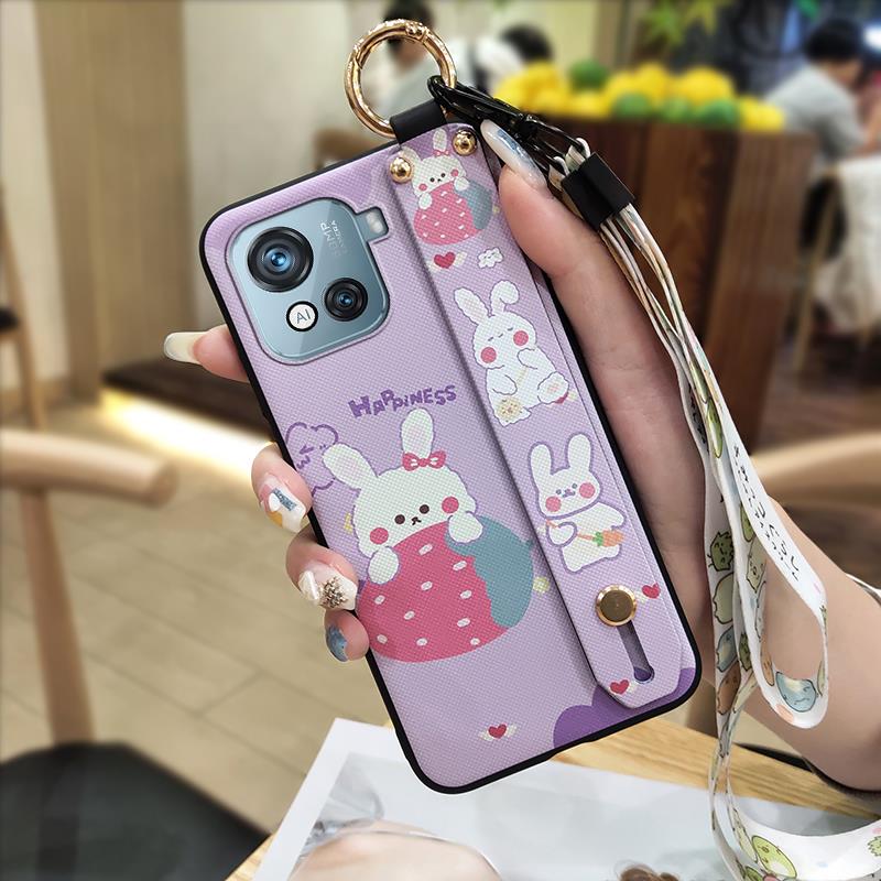 Dirt-resistant Wrist Strap Phone Case For Blackview Oscal C80 Cartoon Wristband Kickstand Silicone Cute Soft case Ring
