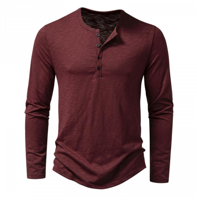 2024 Men's Cotton Button Henley Neck Shirt Long Sleeve Casual Button Solid Color Fashion T-Shirts