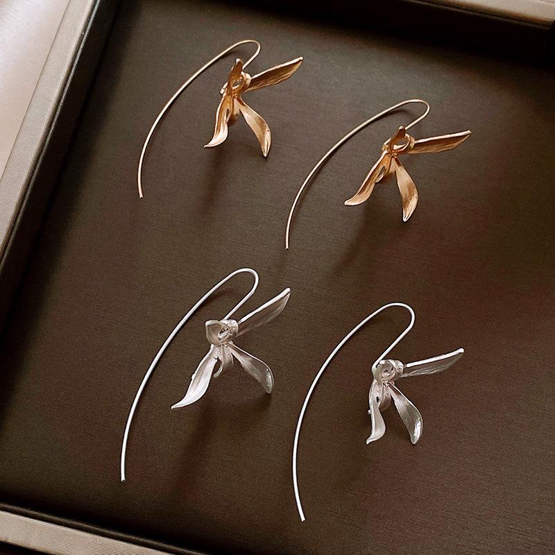 French retro iris flower earrings niche cold wind ear hook earrings