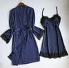 European American Black Lace Trim Two-Piece Pajama Set - Fashionable & Comfortable 