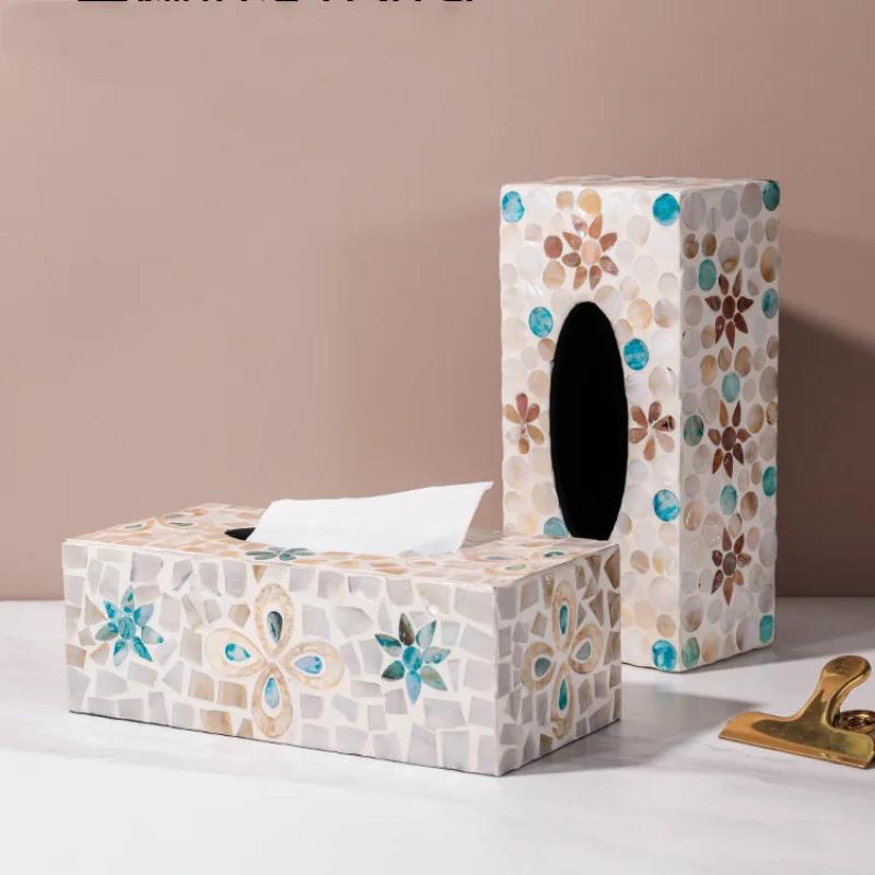 Nordic Colorful Tissue Box Handmade Mother-of-pearl Pumping Paper Home Living Room Coffee Table Storage Supplies