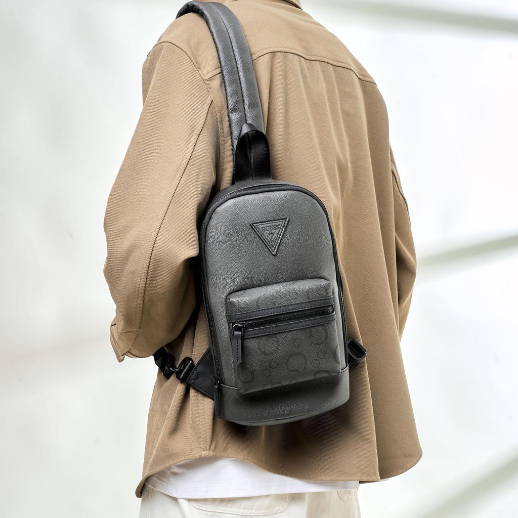 New GUESS Synthetic Leather Sling Bag Unisex Charcoal Gray GSBCO882793COA