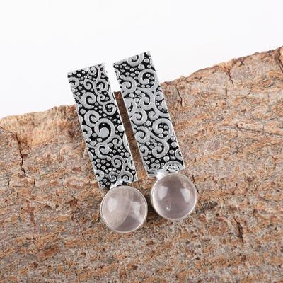 Magnifiques Bijoux en Pierre Gemme Quartz Rose, Boucles d'Oreilles en Argent Sterling 925, Boucles d'Oreilles Bohèmes Argent Faites Main Pour Cadeau de Mariage