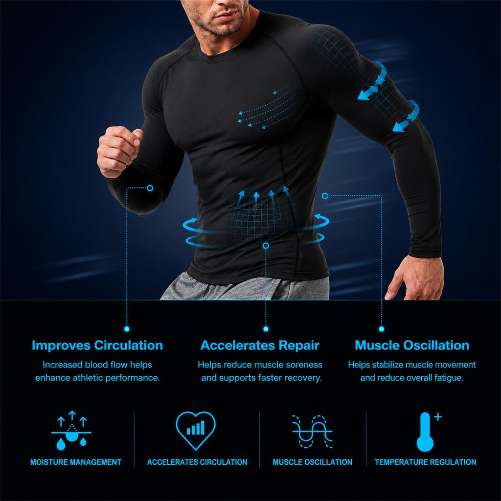 Men's Compression Long Sleeve Shirt Athletic Training Top Quick Dry Breathable High Stretch Base Layer for Running Basketball