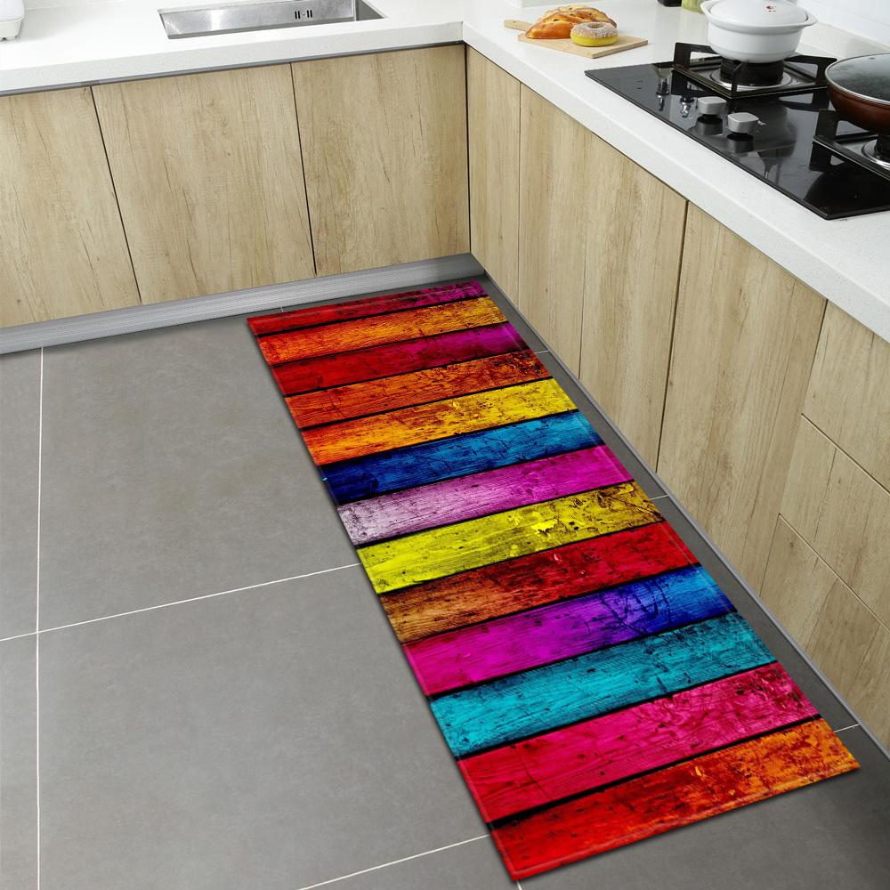 Rustic Wood Grain Kitchen Carpet, Non-Slip Indoor Floor Mat, Decorative Area Rug for Living Room Kids Room Balcony, 1PC