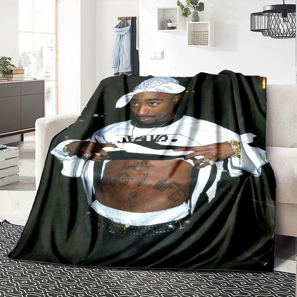 1pc 2PacHip Hop Blanket Soft Lightweight All Season Multi Purpose Throw for Sofa, Bed, Office & Picnics, French Style with Iconic Album Art & Quotes