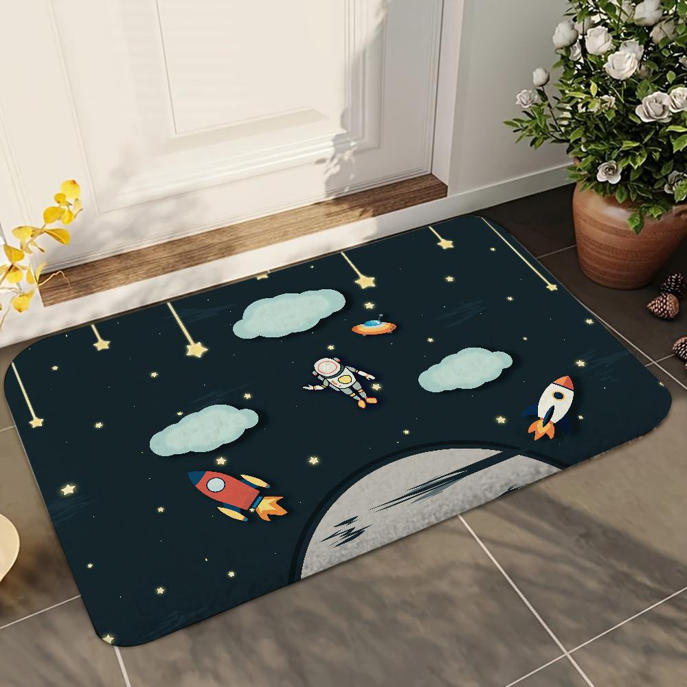 1pc Cartoon Rocket Astronaut Bathroom Absorbent Mats Anti-Slip Mats Home Decor Supplies Carpets Home Kitchen Floor Mats