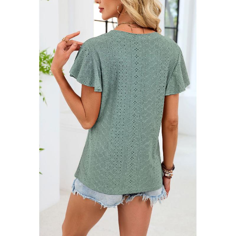 2026 Summer New Women's Solid Color V-Neck Loose Casual Breathable Short-Sleeve T-Shirt Top