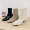 Martin Boots Women's New Women's Boots Winter Square Head Rear Zipper Short Boots Women's Thick Heel Medium Heel Boots Women's 6cm