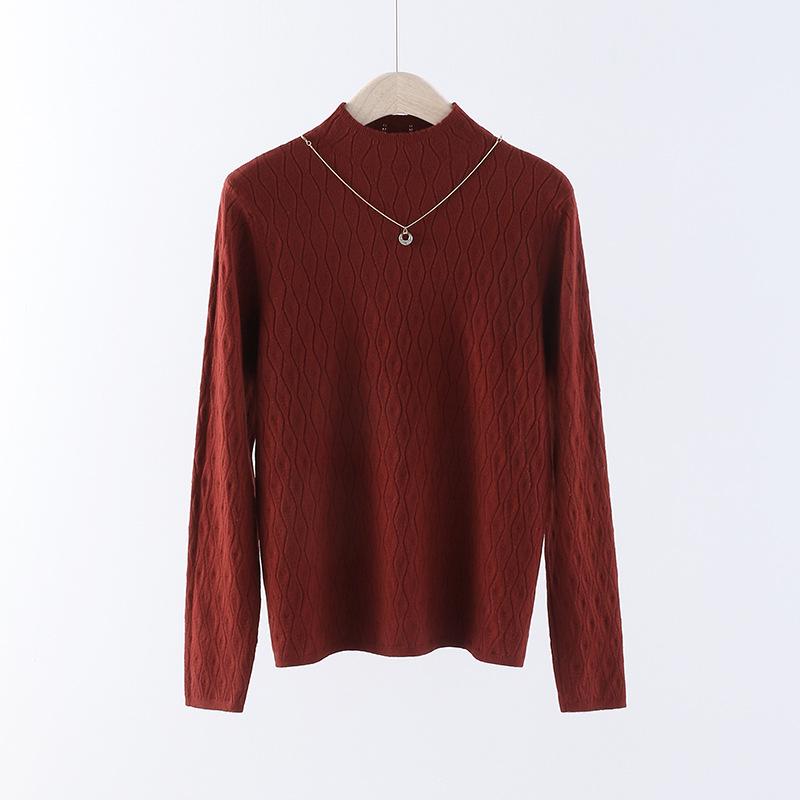 Autumn Jacquard Textured Knit Sweater: Semi-High Neck, Long Sleeve, Fashionable Slimming Top for Women Free Size