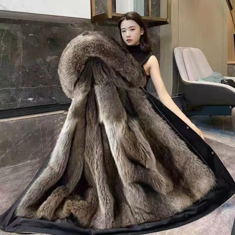 Women's imitation fur medium and long removable imitation fox fur liner fur integrated thickened large size new coat