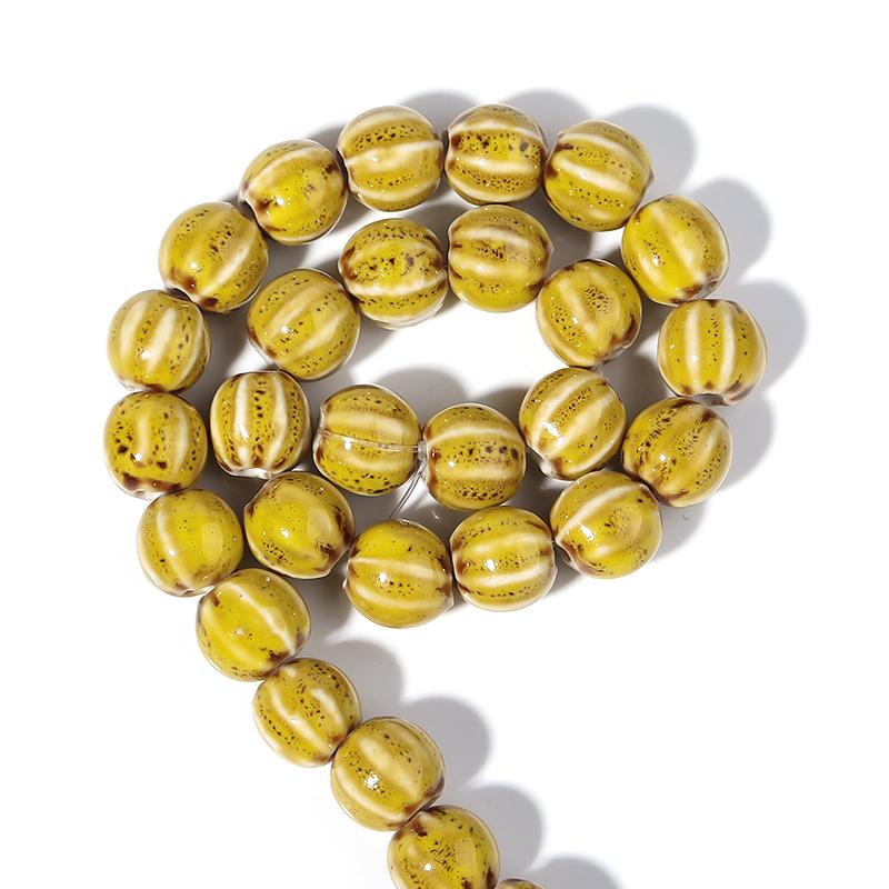 1String 11.5mm Multicolor Pumpkin Shaped Ceramic Beads Loose Striped Round Beads For DIY Charm Bracelet Jewelry Gift Accessories