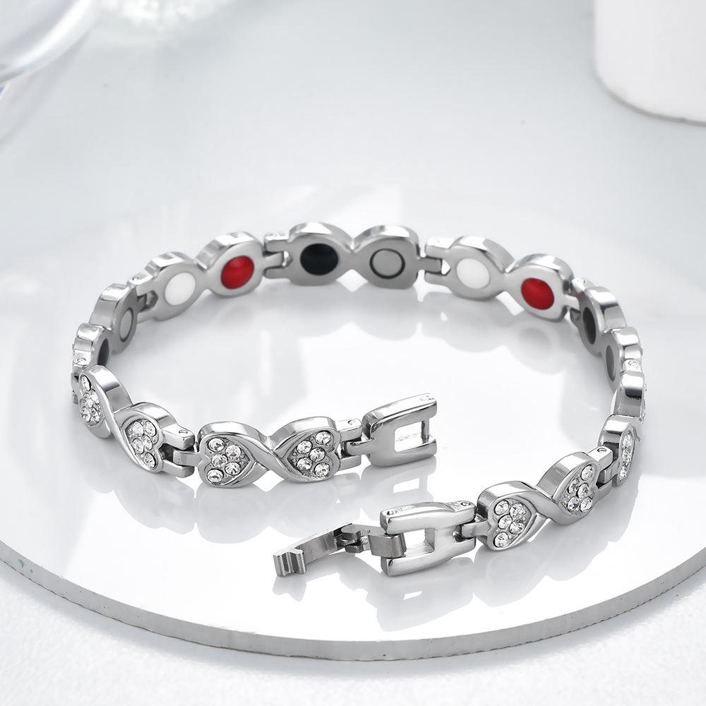 New Fashion Stainless Steel Women's Heart Jewelry Love Diamond Magnet Health Bracelet