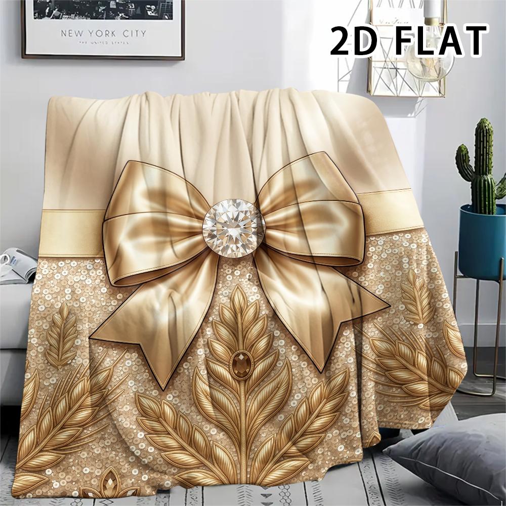 1Pc 2D FLAT Luxury Bow Print Flannel Blanket,High quality Comfortable for All Seasons,Home Decor,Warmth and Comfort,Perfect for Christmas Gifts