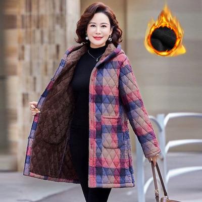 Plus Velvet Thickened Overalls Jacket Casual Padded Jacket Mother Padded Jacket Winter Plus Size Warm Middle-aged and Elderly Padded Jacket Women