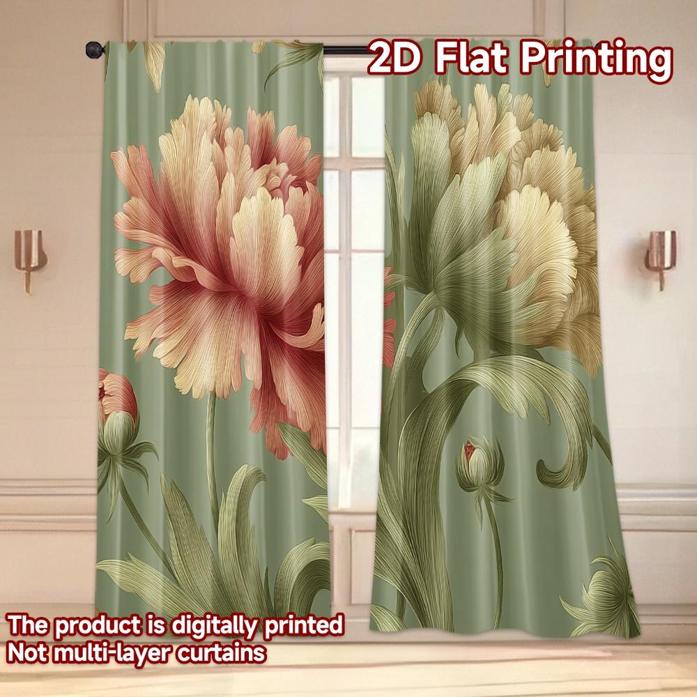 Set Of 2 Flat Printing Curtains Without Rod Floral Elegance Design Valentine Is Day Holiday Digital Curtain Polyester