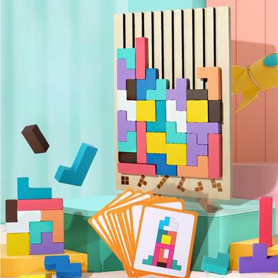 Wooden Tetris Variety Square Intellectual Building Block Jigsaw Puzzle Puzzle Children Teaching Educational Toys