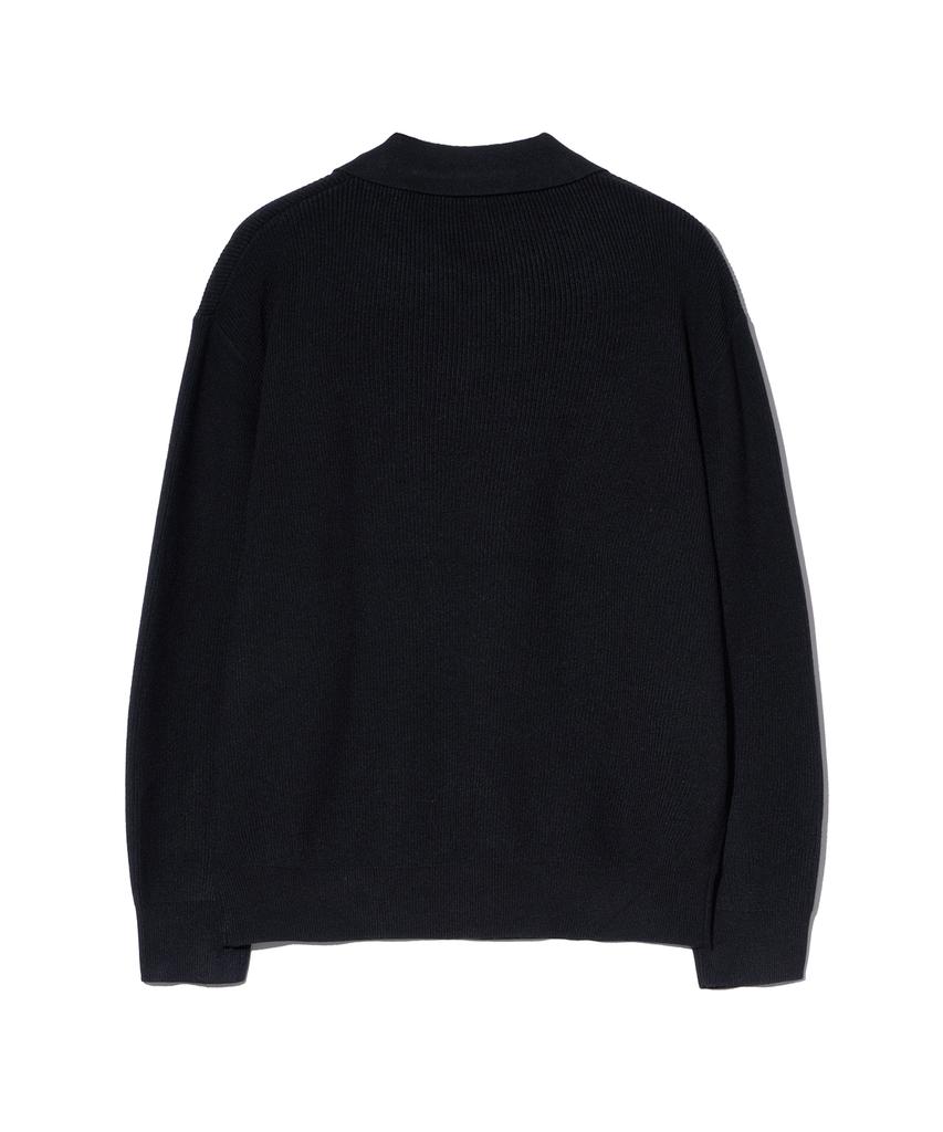 IRONYPORNO WHITELINE 86-Iroj367 Collared Placket Long Sleeve Knit Black