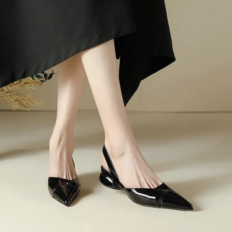 Women Sexy Pointed Toe Sandals Summer New French Elegant Single Shoes Luxury Low Heeled Shoes