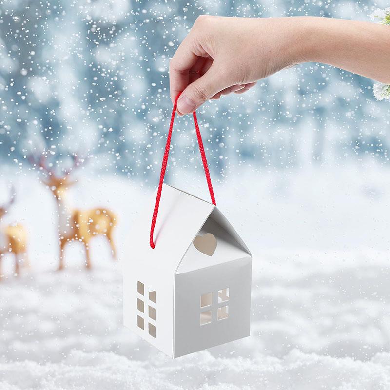 WTEMPO Small House Shaped Paper Gift Boxes with Ropes Foldable DIY Small Presents Packaging Boxes Ideal for Storing and Gifting Delicate Items
