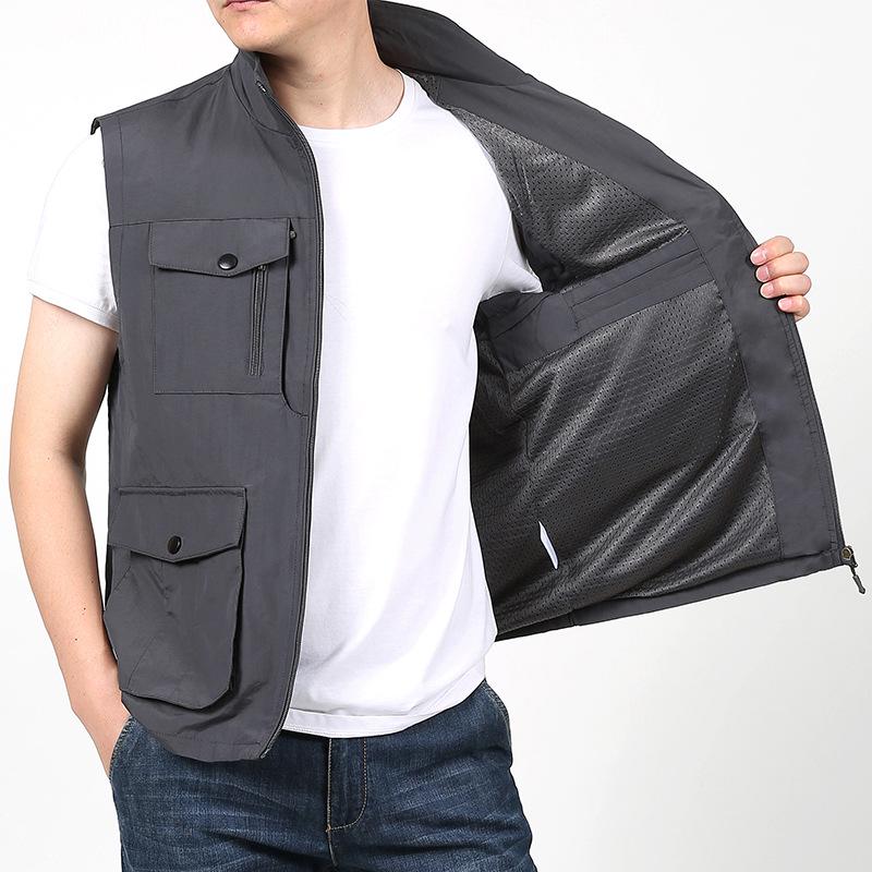 Pánská outdoorová fotografická vesta s mnoha kapsami, Podzim/Zima, Volný střih, Nadměrná velikost, Ležérní pracovní oblečení 9986.