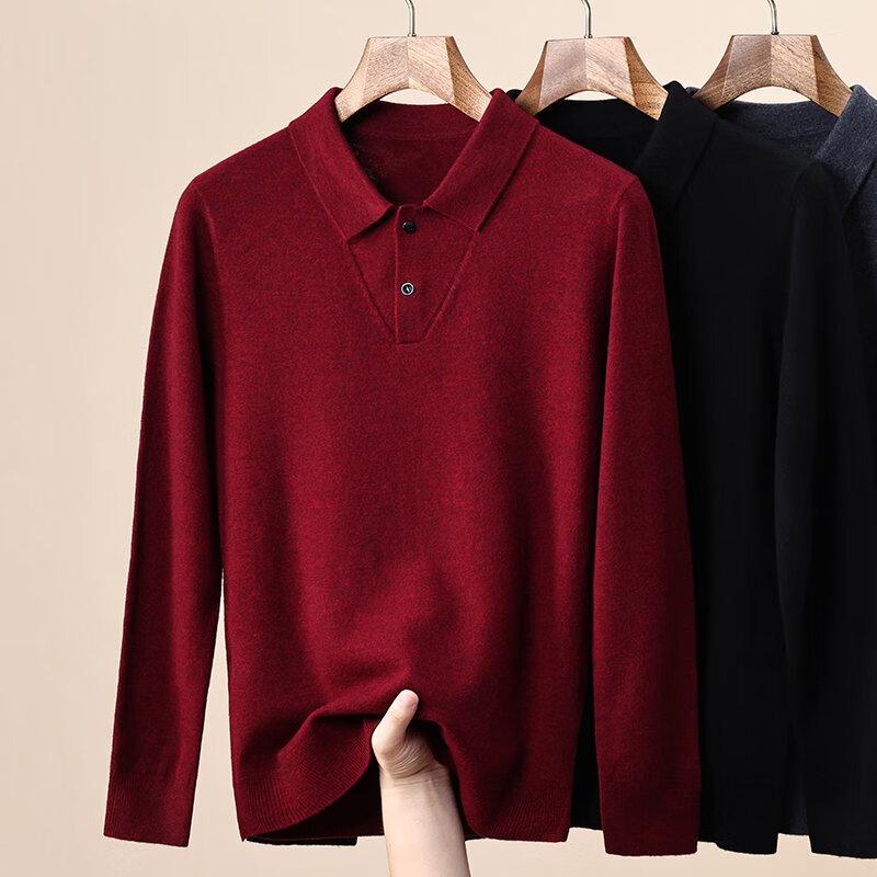 Hengyuanxiang Men's Faux Two-Piece Double Collar Wool Sweater
