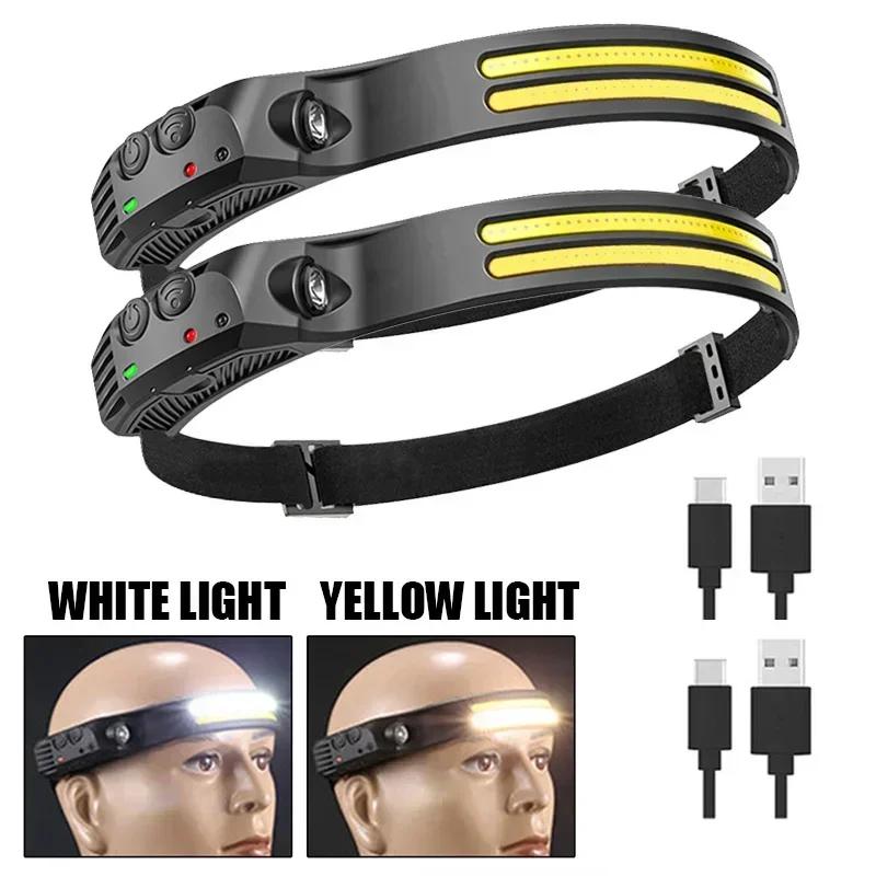 New Induction COB LED Headlamp USB Rechargeable Use 18650 Battery Headliaght Torch 8 Lighting Modes Outdoor Working Lantern