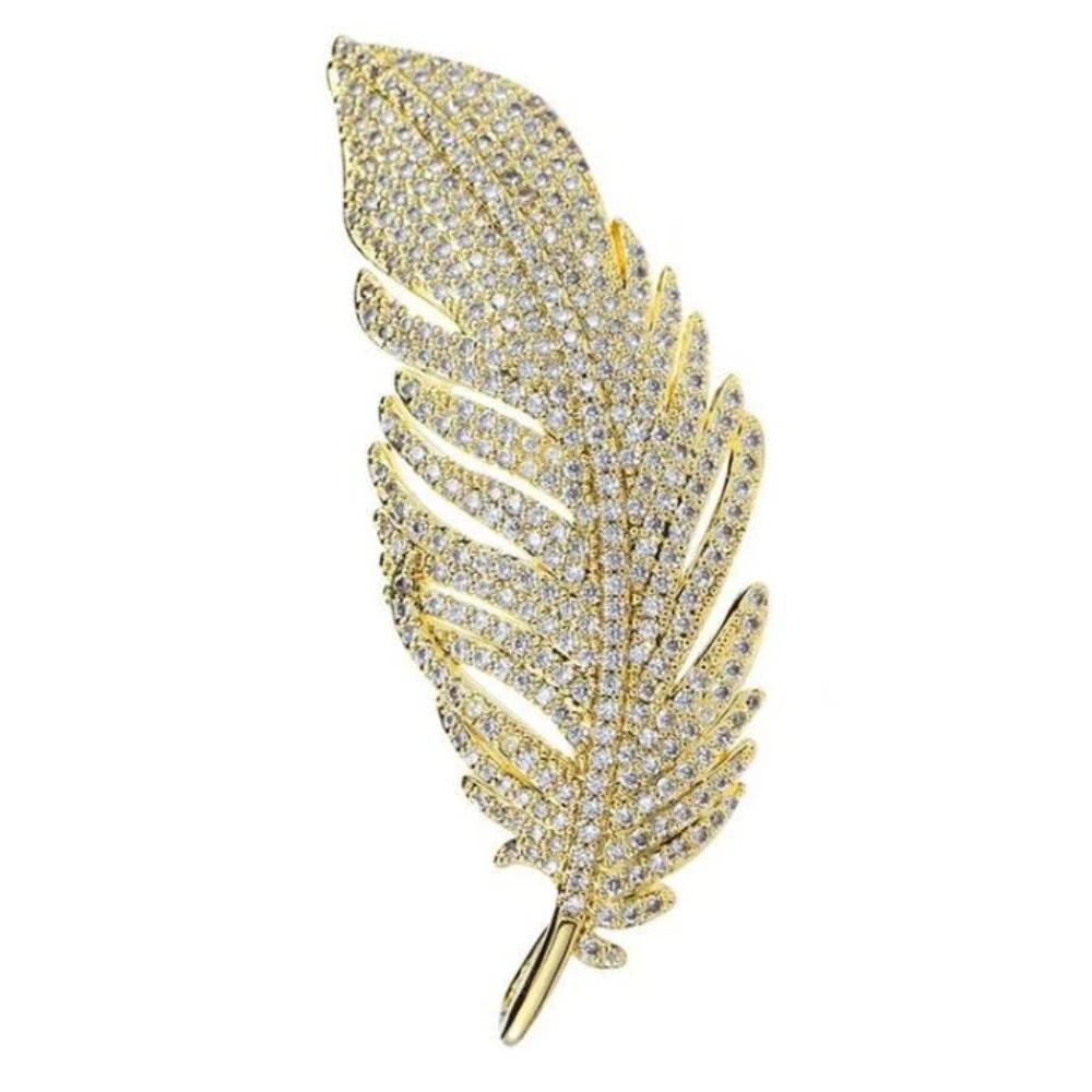 Charme Voller Zirkon Glänzende Silberfarbe Feder Broschen für Damen Temperament Mode Anzug Korsage Zubehör Pin Schnalle Geschenk