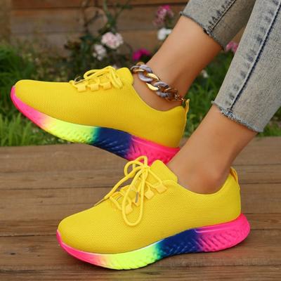 Damen Sneaker Einfarbig Mode Gummi Sohle Freizeitschuhe Elastizität Plateau Gestrickt Atmungsaktiv Laufschuh Tenis Mujer