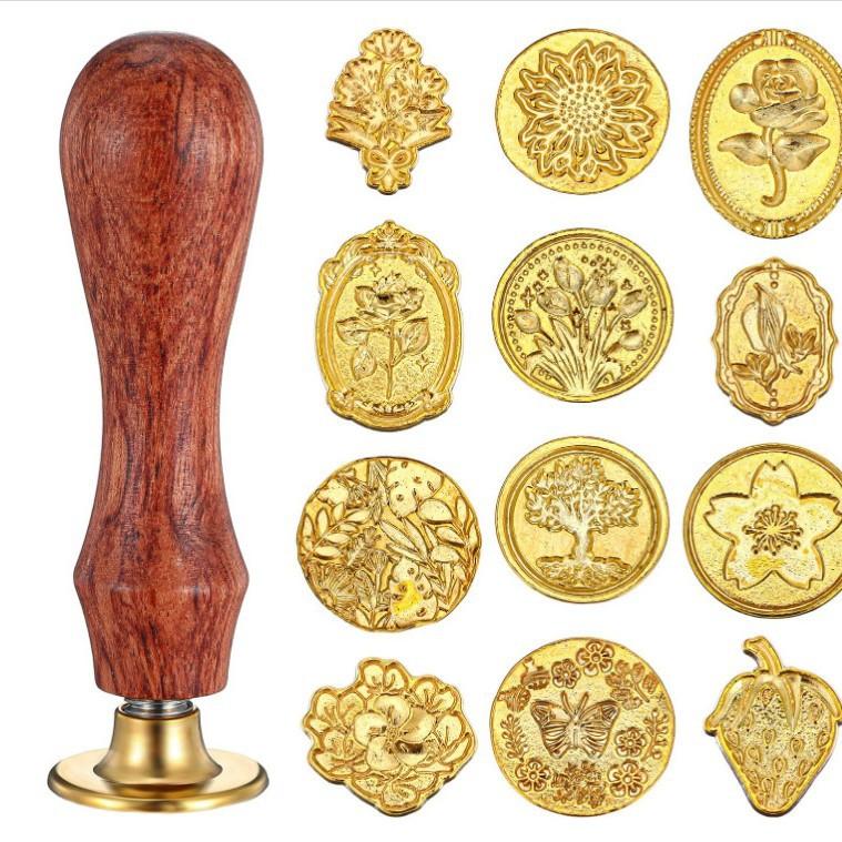 Wax Seal Kit with Wooden Handle for Envelopes Banquet Placemats, Various Sizes, Wishes, 10 /12Pieces