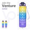 32oz Motivational Fitness Sports Water Bottle With Time & Straw, Large Wide Mouth Leakproof