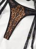 Lace Patchwork Leopard Print Sexy Lingerie Set - Three-Piece Low-Cut Design