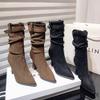 Fashion Fashion Belt Buckle Modern Boots Women 2025High Quality Women's Shoes Slip-on Women's Boots Sexy Pointed Toe Knee-High Boots