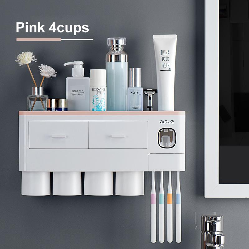 Magnetic Adsorption Inverted Toothbrush Holder 2 Automatic Toothpaste Squeezer Dispenser Storage Rack Bathroom Accessories Set