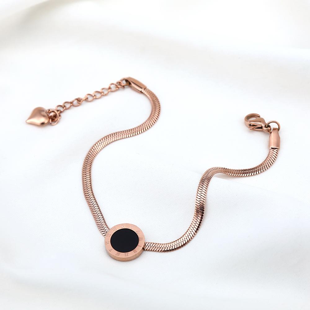 Cochilie neagră simplă, numere romane, lanț de gustări din aur trandafir de lux, din oțel inoxidabil, brățări pentru femei, brățară inimă pentru femeie, bijuterii