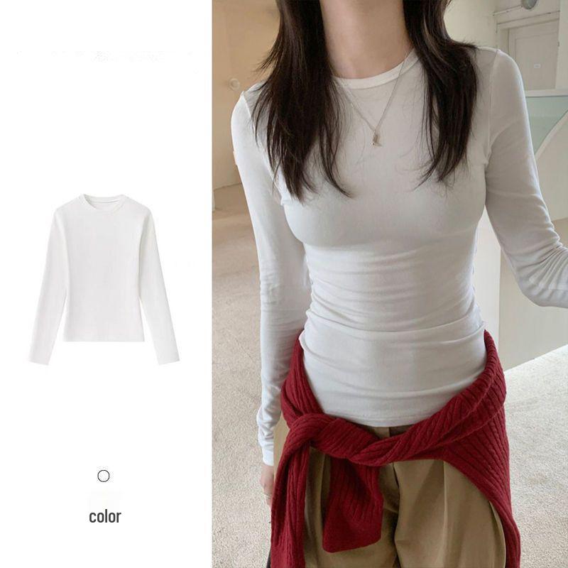 

Women s European & American Style Slim Fit Long-Sleeve Round Neck T-Shirt for Spring & Autumn XL белый