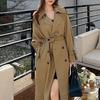 Trench Lungo da Donna Doppiopetto Antivento con Bavero Slim Soprabito con Cintura Giacca a Vento