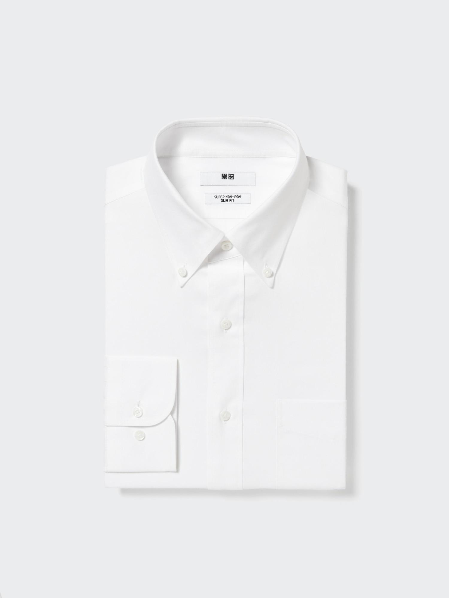 Uniqlo Япония Супер Негладящаяся Рубашка Приталенного Кроя С Воротником На Пуговицах Длинный Рукав 00 WHITE/XS