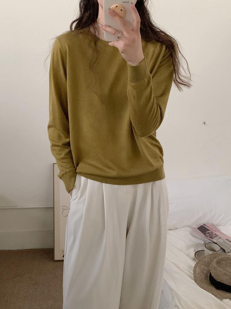 2026 Women's Fine Wool Round Neck Long Sleeve Loose Sweater for Autumn/Winter