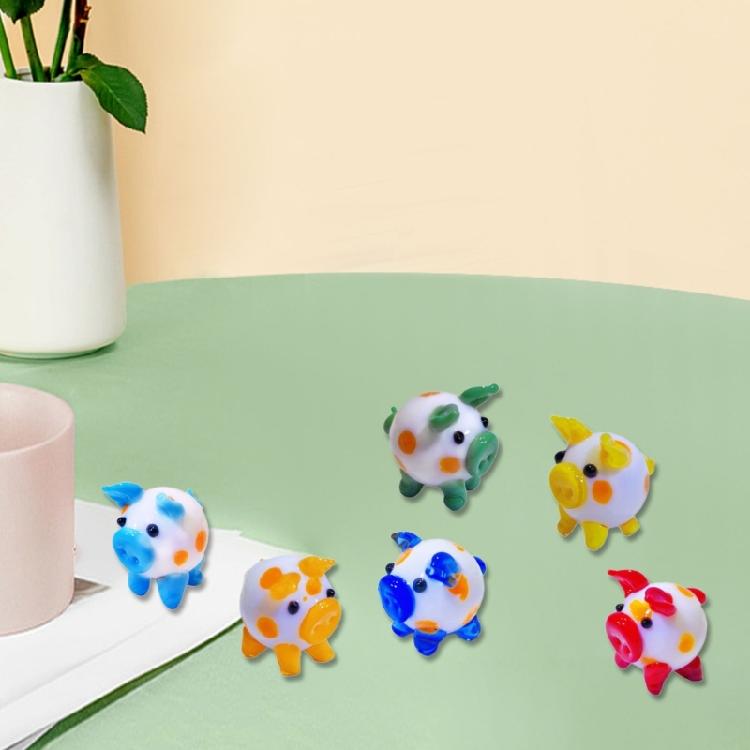 Colorful Glass Pig Figurine Handcrafted Miniature Animal Collectible Ornament for Artistic Display in Homes and Offices
