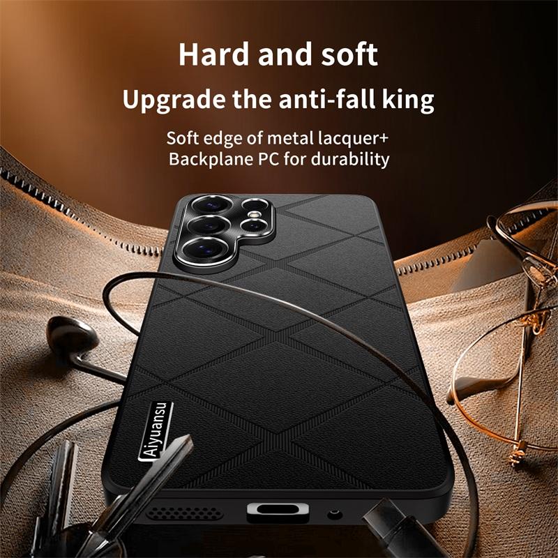 Dla Samsunga Galaxy S25 S25 Ultra bardzo luksusowe wegańskie skórzane metalowe zabezpieczenie obiektywu etui na telefon odporne na upadki i odciski palców