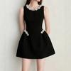 2026 New Court Style Black Round Neck Sleeveless Nail Drill Waist Dress Women's Heavy Industry Nail Bead Party Tent