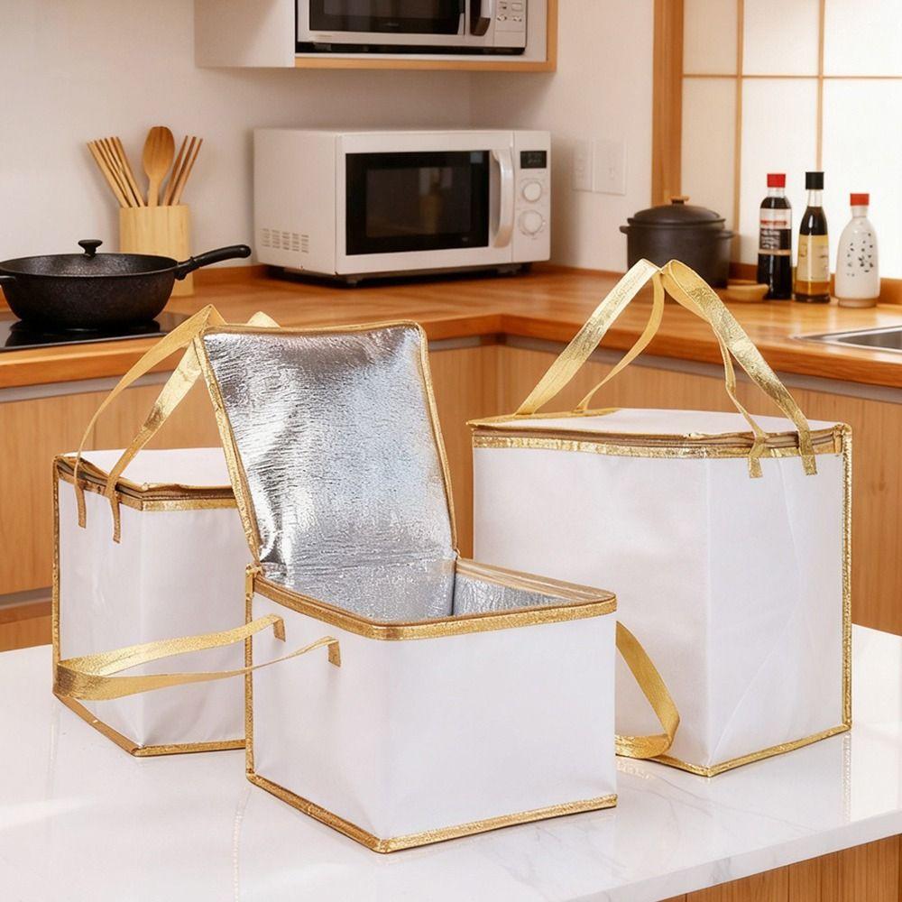 Reusable Aluminum Foil Tote Bag Zipper White Insulated Thermal Cooler Bag Refrigerated Bag Picnic Cake Fruit Drink Refrigeration