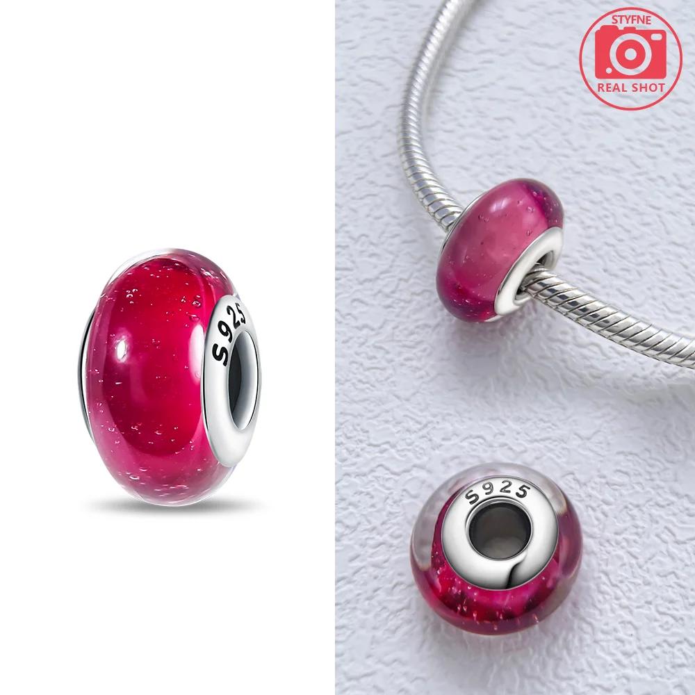 925 Silver Bracelet Women Diy Jewelry Gift Accessories Charms Beads Pink Murano Glass Blue Flower Butterfly Beads