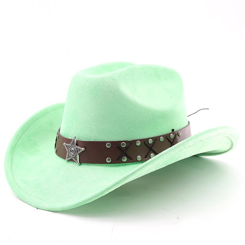 Western cowboy roll-up edge big edge cowboy hat bull head accessories leather velvet jazz hat riding hat