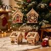Handmade Christmas Tree Decor Faux Pearl Art Ornament DIY Kit, Wooden House Craft Snowman Seasonal Home Santa Reindeer Pattern, Holiday for